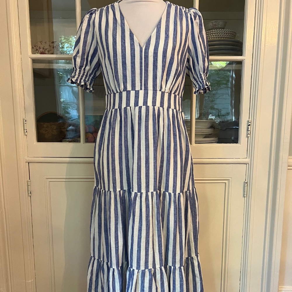 Blue and White Striped Maxi Dress - Picture 3 of 14